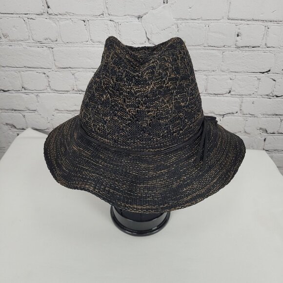 Free People Black Brown Wide Brim Floppy Lightweight Foldable Fedora Hat O/S - Picture 1 of 10